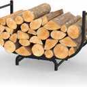 NANANARDOSO Curved Firewood Rack,32 inches Powder Coated Wood Storage Rack Rustproof Metal Log Firewood Holder for Fireplaces Wood Storage,Black