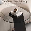 Modern C-Shaped End Table, Tempered Glass Tabletop Couch Side Table, Black Round C Table for Living Room, Bedroom, or Sofa Side Stylish Accent Table (Grey), 19.6 inches x 19.6 inches x 25.5 inches