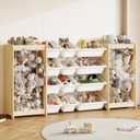 EXPERLAM Large Toy Storage Organizer, Wooden Stuffed Animal Storage & 12-Bins Toy Organizer, Double-Sided Plush Toy Holder Featuring Thicker Ropes, Space Save Playroom Nursery Bedroom Storage, White, 64.4" L × 11" W × 31.5" H