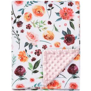 BORITAR Baby Blanket for Girls Super Soft Double Layer Minky with Dotted Backing, Receiving Blanket with Elegant Floral Multicolor Printed Blanket 30 x 40 Inch(75x100cm)