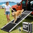 87" Extra Long Dog Ramp for Pickup Truck, 17" Wide Aluminum Alloy Foldable Pet Car Ramp for Large Dogs 200 lbs, Upgraded 90 Ratchet-Adjustable Head, Anti-Slip Portable Dog Ramp for SUV Side Door