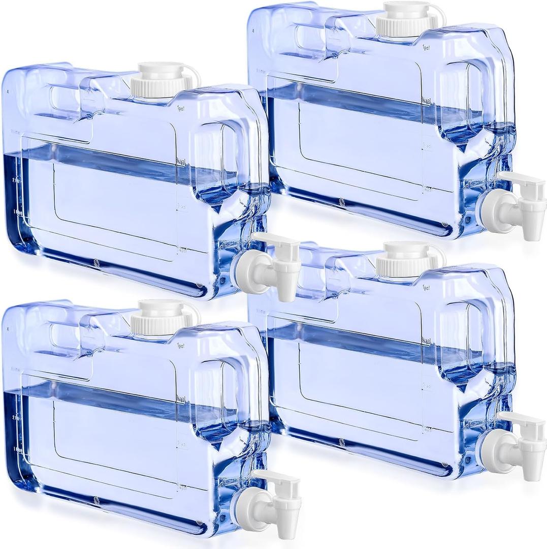 Drink Dispenser for Fridge Refrigerator Plastic Reusable Water Dispensers Bottle with Spigot BPA Free for Party Outdoors Home Office Activities(1.1 Gallon,4)