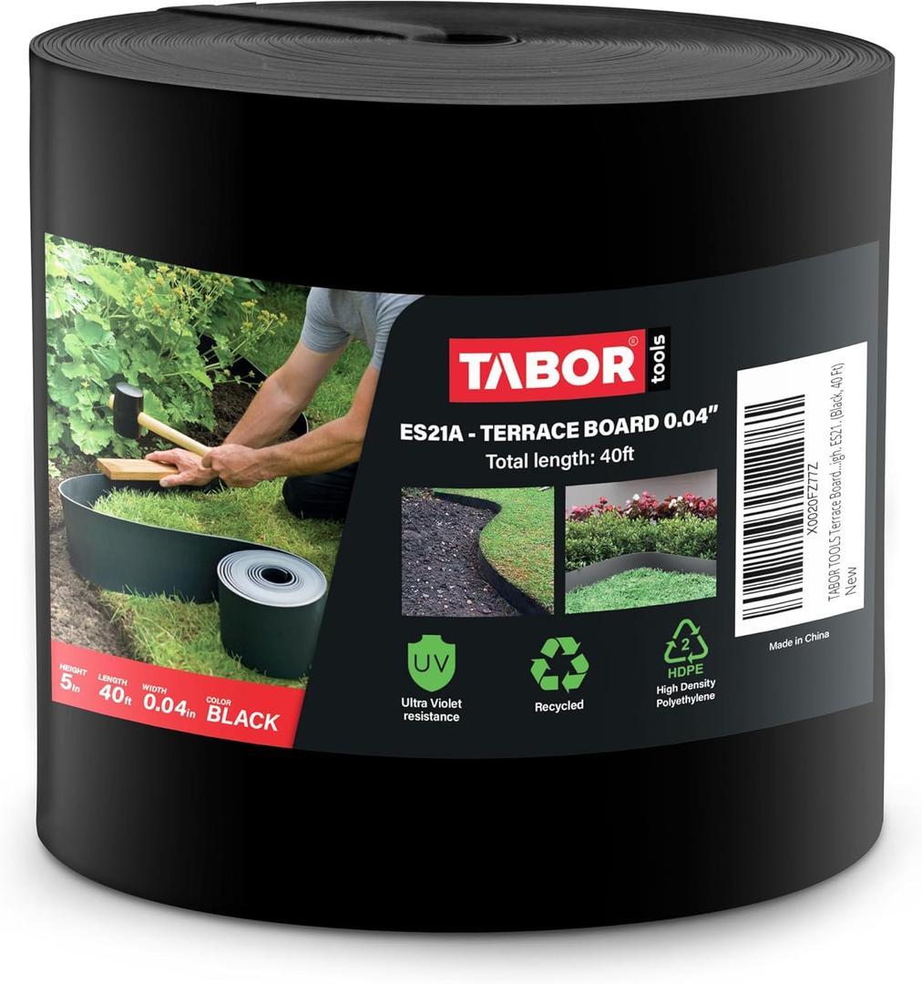 TABOR TOOLS 40 Ft Terrace Board, 5 Inch High, 0.04" Inch Thin, Landscape Edging Coil, Grass Barrier, Bender Board, Garden Liner, ES21. (Black)