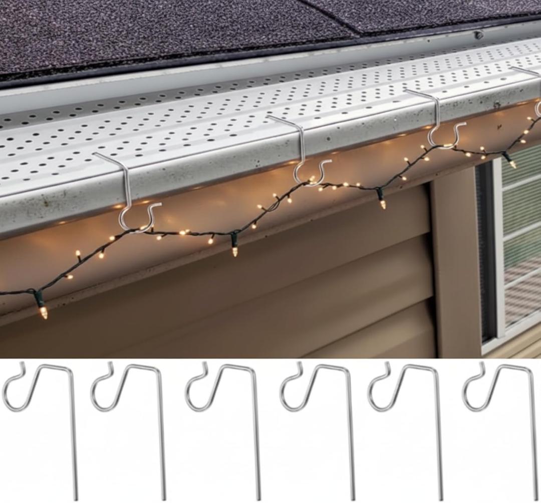 Hotop 120 Pieces Christmas Gutter Lights Clips for Hanging Stainless Steel Outdoor Guard Gutter Hook Christmas Light Hooks Clips for Outdoor Xmas Lights (Silver)