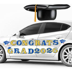 Xuhal 2026 Graduation Car Decoration 23'' Large Inflatable Grad Cap Car Decor Congrats Grad Letter 2026 PVC Inflatable Cap for Senior High School Collage Graduation Parade Party Decor(Blue, Gold)