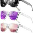 Sunglasses Womens Polarized Sunglasses for Men's Women's Retro Mirror Lens for Driving Fishing UV400 Protection (A1-clear Pink + Grey + Clear Purple)