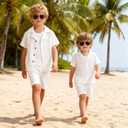 Kid Toddler Boy Clothes Short Sleeve Button-Down Shirt+Shorts+White Vest Summer Clothing Set 2-12 Years (White, M)
