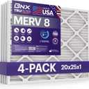 BNX TruFilter 20x25x1 Air Filter MERV 8 (4 Pack) - MADE IN USA – Dust & Pet Defense Electrostatic Pleated Air Conditioner HVAC AC Furnace Filters for Dust, Pet, Mold, Pollen MPR 600 – 700 & FPR 5