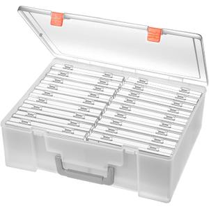 Photo Storage Box 4x6, 18 Inner Extra Large Organizer Acid-Free Photo Keeper Storage Case, Plastic Craft Storage Box for Stickers Stamps Seeds (Clear, 18 Boxes)