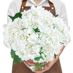 Serwalin 𝟱𝙋𝘾𝙎 3D Real Touch Hydrangea Artificial Flowers, 21in White Fake Hydrangea Flowers Realistic Faux Hydrangea for Wedding Home Decor Centerpieces Floral Arrangements (No Vase)
