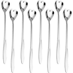Falytemow 304 Stainless Steel Spoons for Coffee Tea Dessert Drink Mixing Milkshake Spoon Tableware Pack of 8 (8pcs Silver Heart Shape)