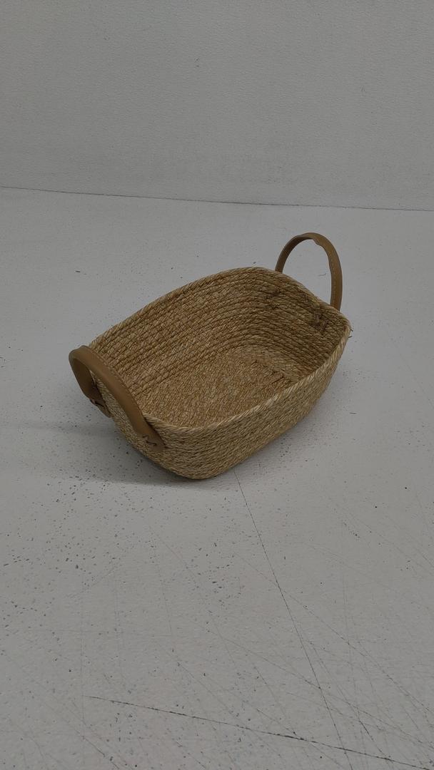 Whitewash Seagrass Woven Baskets for Storage Natural Shelf Basket with Handle for Organizer Stackable Oval 8x10 Inch