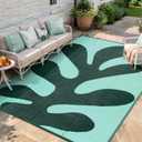 Wonnitar Abstract Outdoor Rug 9x12, Modern Coral Waterproof Reversible Plastic Straw Rug for Patio, Foldable Lightweight Outside Carpet for Deck, Balcony, RV, Beach, Green