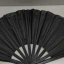 QIRMIZI Large Folding Hand Rave Fan - Nylon Cloth Fans-Vintage Retro Fans for Chinese Japanese Kung Fu, Tai Chi, Dance, Music Festivals, Parties, and Decorations,Black