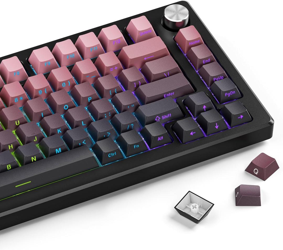 Gradient Side Print Keycaps Pink, Double Shot PBT Keycaps 75 Percent,Cherry Profile Shine Through Key Caps, Minimalist Style Custom Keycap Set for Mechanical Keyboards
