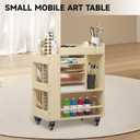 lukar Wooden Art Storage Cart with Wheels, 25.6" Art Supply Storage Organizer Cart, Multi-Functional Rolling Utility Carts for Kid, Arts Activity Carts for Storing A4 Paper, Brushes, Paint