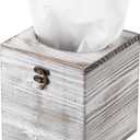 Distressed Farmhouse Square Solid Wood Tissue Box Cover with Slide-Out Bottom Panel Honey Brown Tissue Box Holder for Bathroom Living Room Dining Room Bedroom Toilet (Grey White)