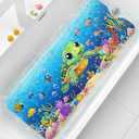 XIYUNTE Baby Bath Mat for Tub Non Slip, 40''x16'' Extra Long Bathtub Mat Non Slip Kids Bath Mat, Safety Kids Bath Tub Mat with Suction Cups and Drain Holes, Machine Washable, Turtle
