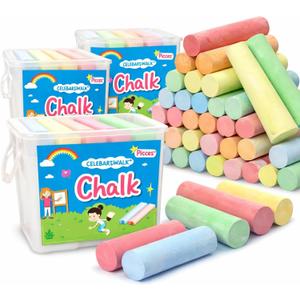 60 Pcs Jumbo Sidewalk Chalk Street Driveway Chalks Dustless Washable Multicolor Chalk with Three Boxes Storage 5 Colors for Party Prizes Chalkboard Outdoor Play Easter Set Drawing Home School