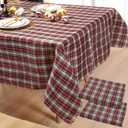 Frienda 2 Pcs Christmas Checkered Tablecloth Red Green Buffalo Plaid Table Cover Polyester Holiday Tablecloth Rectangle Table Cloth for Christmas Dining Kitchen Party Picnic Supplies(60 x 120 Inch)