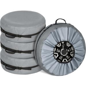 Explore Land Tire Cover with Handle - Seasonal Spare Tire Bag, Heavy Duty Winter Wheel Storage Tote Against Dust and Scratches, 4 Pack (Fits Diameters 26''-28.75'', Charcoal)