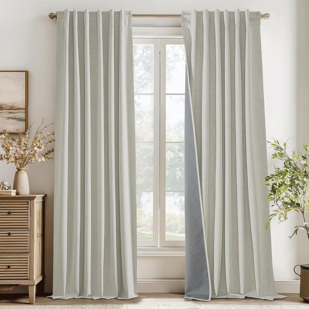 RYB HOME 100% Blackout Cream Curtains, Linen Texture Thermal Insulated Drapes for Bedroom/Living Room/Office/Nuesery, Privacy Farmhouse Full Blackout Window Treatment, W52xL96 Inch Long, 2 Panels