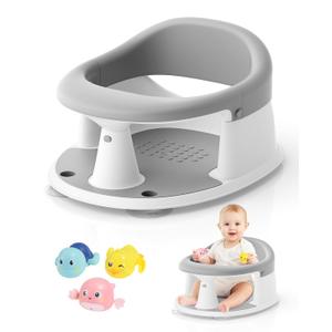 Baby Bath Seat for Babies 6 Months & Up, Bath Seats for Babies Sitting Up, 3 Baby Bath Toys, Open Design, Non-Slip, Compact Toddler Bath Seat. (Grey)