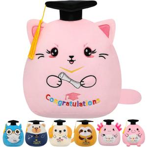 Graduation Gift Cat Stuffed Animal - Pink Cat with Graduation Cap Gown Plush Toy for Kindergarten Preschool Elementary Graduation 2026 Soft Personalized Graduation Gifts for Kids Girls Her 9 Inch