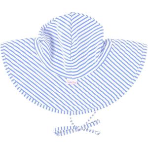 RuffleButts Baby/Toddler Girls UPF 50+ Sun Protective Wide Brim Swimwear Sun Hat (3-5T, Periwinkle Blue Seersucker)
