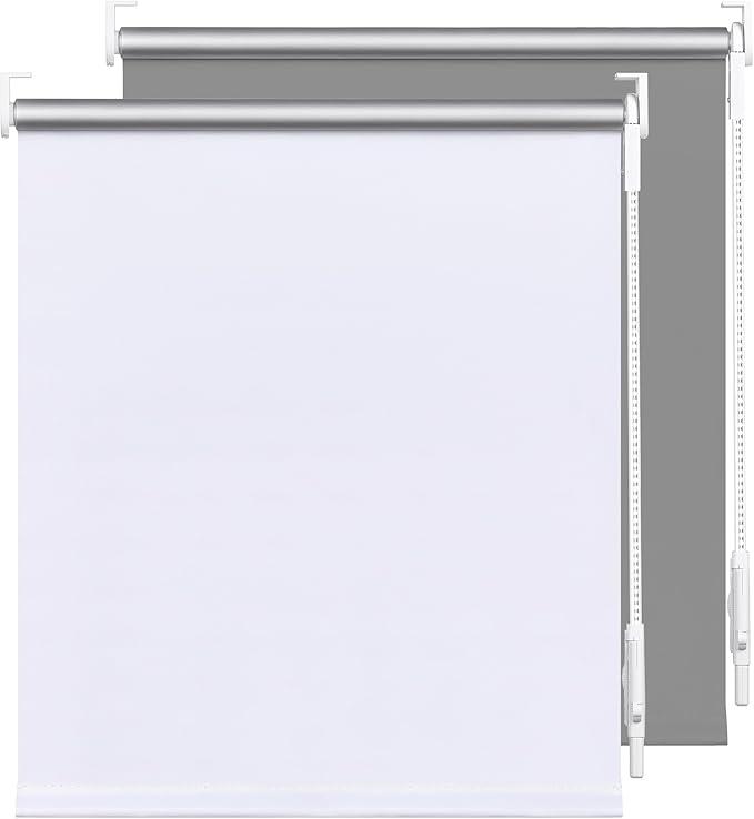 LazBlinds 100% Blackout Roller Shades, Room Darkening Blinds for Windows with Thermal Insulated UV Protection Fabric, Roll Up Blinds and Shades for Home and Office, 24" W x 72" H, White