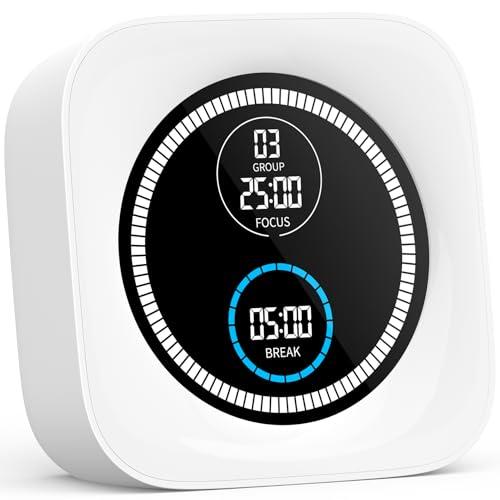 HAUKINIX 99-Minute Visual Timer with Pomodoro Timer Productivity Focus Timer Countdown Stopwatch Desk ADHD for Study, Work, Student, Procrastination, Loud Alarm/Mute/Vibration, 2 Brightness Levels