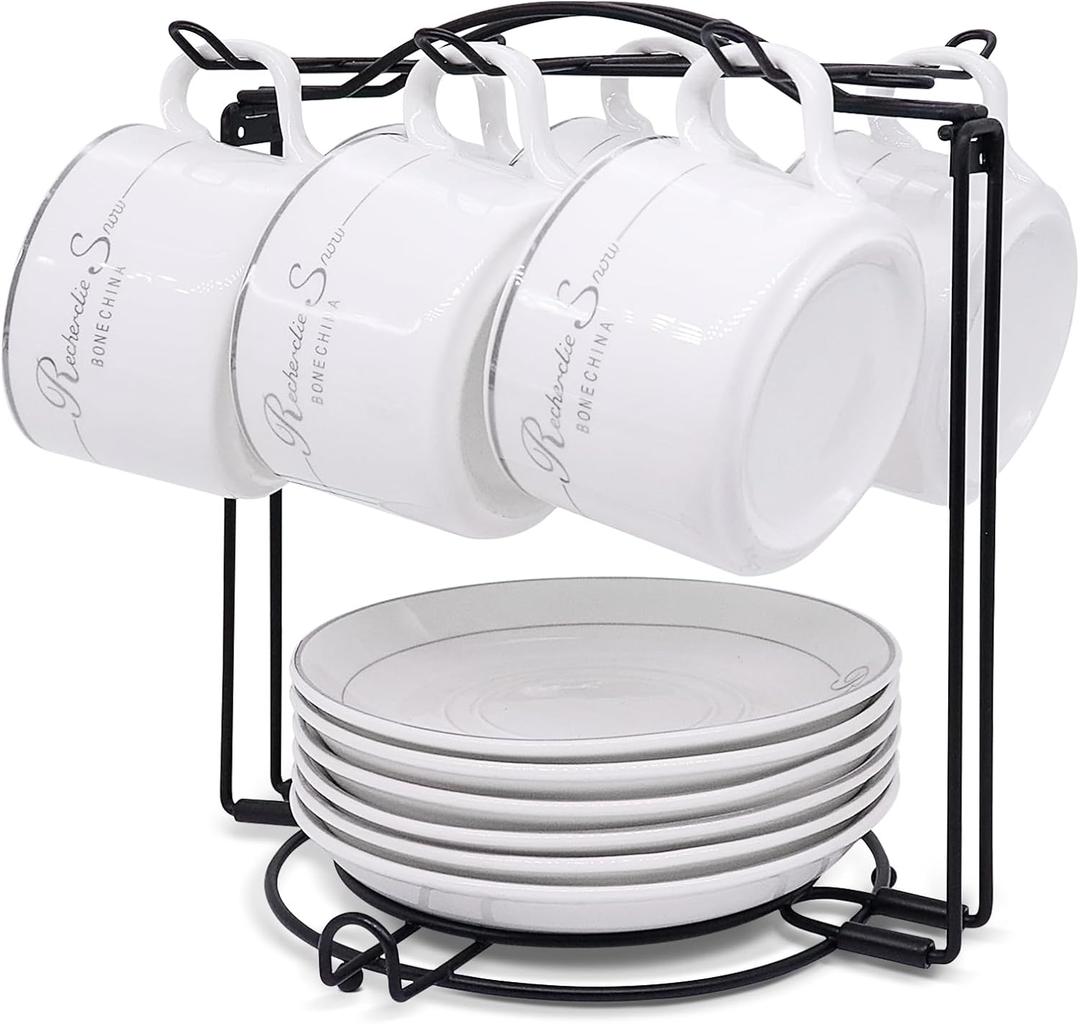 Tea Cups Holder,Black Metal Coffee Cup Tea Cups Rack,Foldable Organizer for Coffee Cup Spoon and Saucers