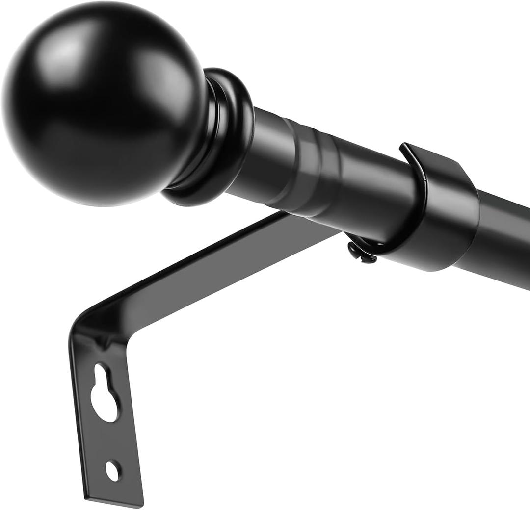 Curtain Rods for windows 30-46 inch,5/8 Inch Decorative Curtains Rods Set,Matte Black Splicing Single Window Curtain Rod with Brackets for Bedroom,Living Room,Outdoor Patio,Kitchen,Small Curtain Rod