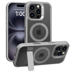 kenke for iPhone 16 Pro Max Case, Compatible with MagSafe Military-Grade Protection Shockproof, Magnetic Phone Bumper Case Translucent Matte - Shape Adjustable Kickstand (Gray)