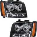 labwork Headlight Assembly Replacement for Suburban Tahoe Avalanche 2007-2014 Projector Headlamp for Driver and Passenger Side Black Housing