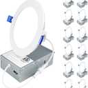 Ensenior 12 Pack 4 Inch LED Recessed Ceiling Light, Dimmable, 3000K Warm White, 750LM 9W 120V, High Brightness Canless Wafer Downlight - ETL&FCC&IC