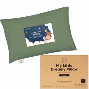 Mini Toddler Pillow with Pillowcase - 9x13 My Little Dreamy Travel Kids Pillow for Sleeping, Toddler Bed, Small, Tiny, Organic Cotton Pillowcase, Soft & Breathable, Kids 2-4 Years Old (Jungle Green)