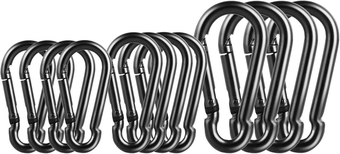 DELSWIN 12 Pcs Black Carabiner Clip, Includes Mini 1.57 Inch Carbineers, Small 1.97" Snap Hooks, Medium 2.36 Inch Carabiner Heavy Duty, Rustproof Caribiner Keychain Hook for Backpack Hiking Camping