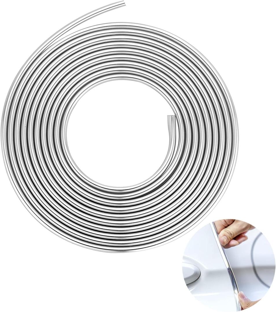 Car Door Edge Guards Chrome Silver Universal U Shape Moulding Trim Strip Automotive Guard Door Protector Decorative for Sedans, Trucks, SUV, ATV (32FT, Silver)