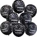 30Pcs Black Birthday Balloons 12In Printed Latex Balloons with "Happy Birthday"for Kids Birthday Party Decoration