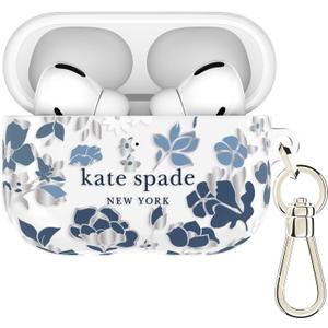Kate Spade New York AirPods Pro 3 Protective Case with Keychain Ring Clip - Flowerbed Blue, Compatible with AirPods Pro 3rd Generation