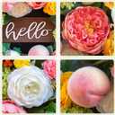 Spring Wreath for Front Door, 24 Inch Artificial Spring and Summer Wreath with Peony, Rose, Orchid, Hydrangea and Gardenia Flowers, Peach, Berries and Hello Wooden Sign, Decor for Indoor Outdoor