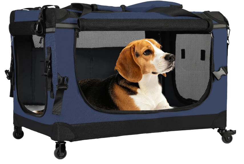 0" Collapsible Rolling Dog Crate for Medium Dogs
Up to 44 lbs,Detachable Wheel, Foldable Soft-Sided Travel Kennel, Vet Visits & Road Trips, NOT Airline Cabin Approved