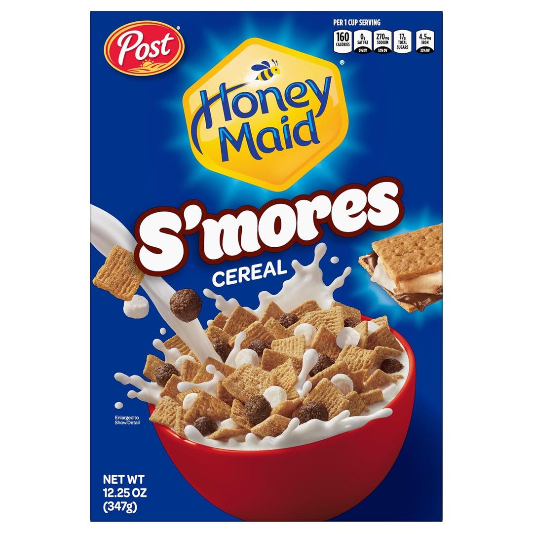 Post Honey Maid S'mores Breakfast Cereal, Sweetened Corn and Wheat Cereal, Breakfast Snacks, 12.25 oz, 12 Pack