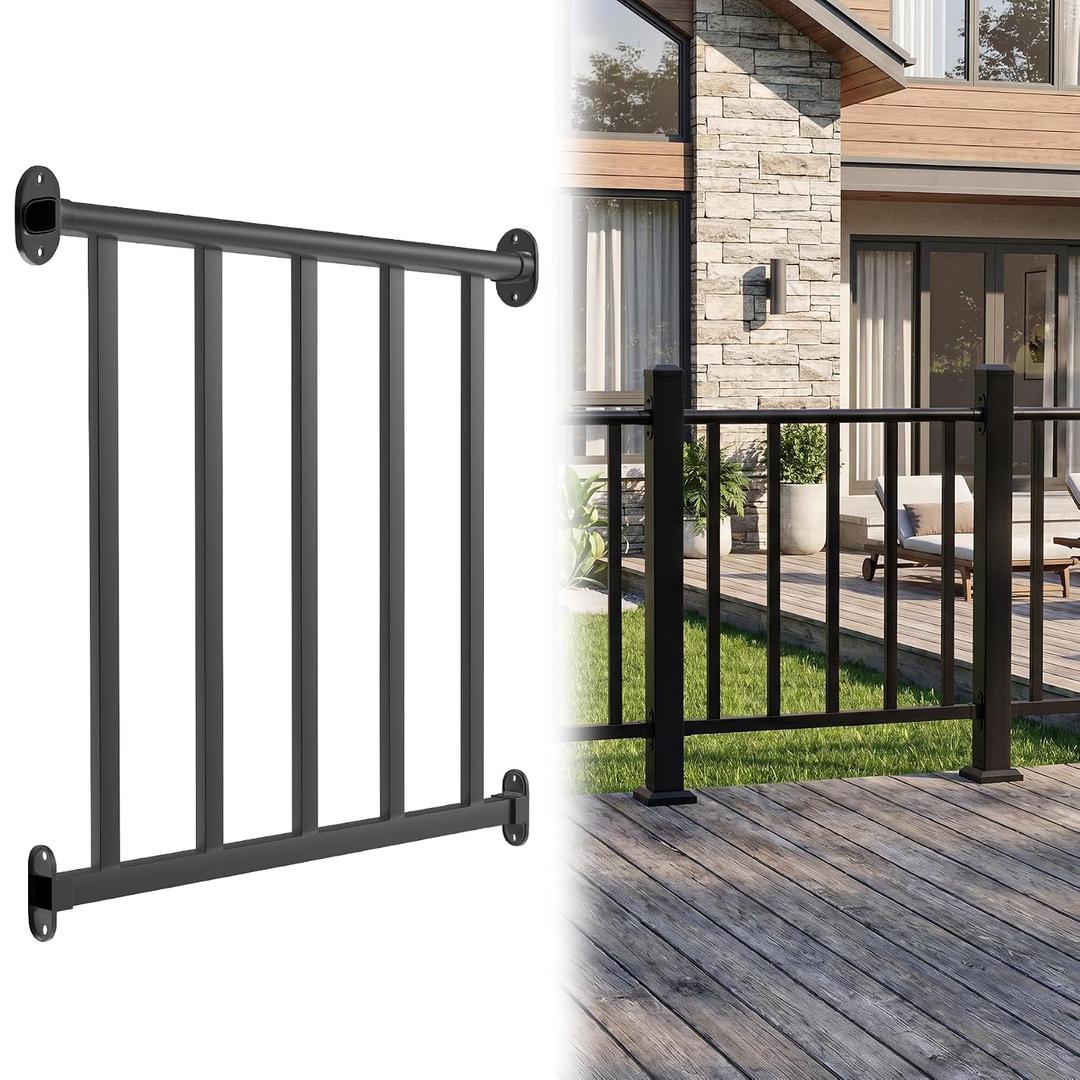 Akenow 36in H X 3 Ft W Deck Railing Kit, Black Porch Railing with Screws, AAMA 2604 Coat Modular Deck Kits for Outdoor Decks, Porches & Balconies Terraces, Gardens