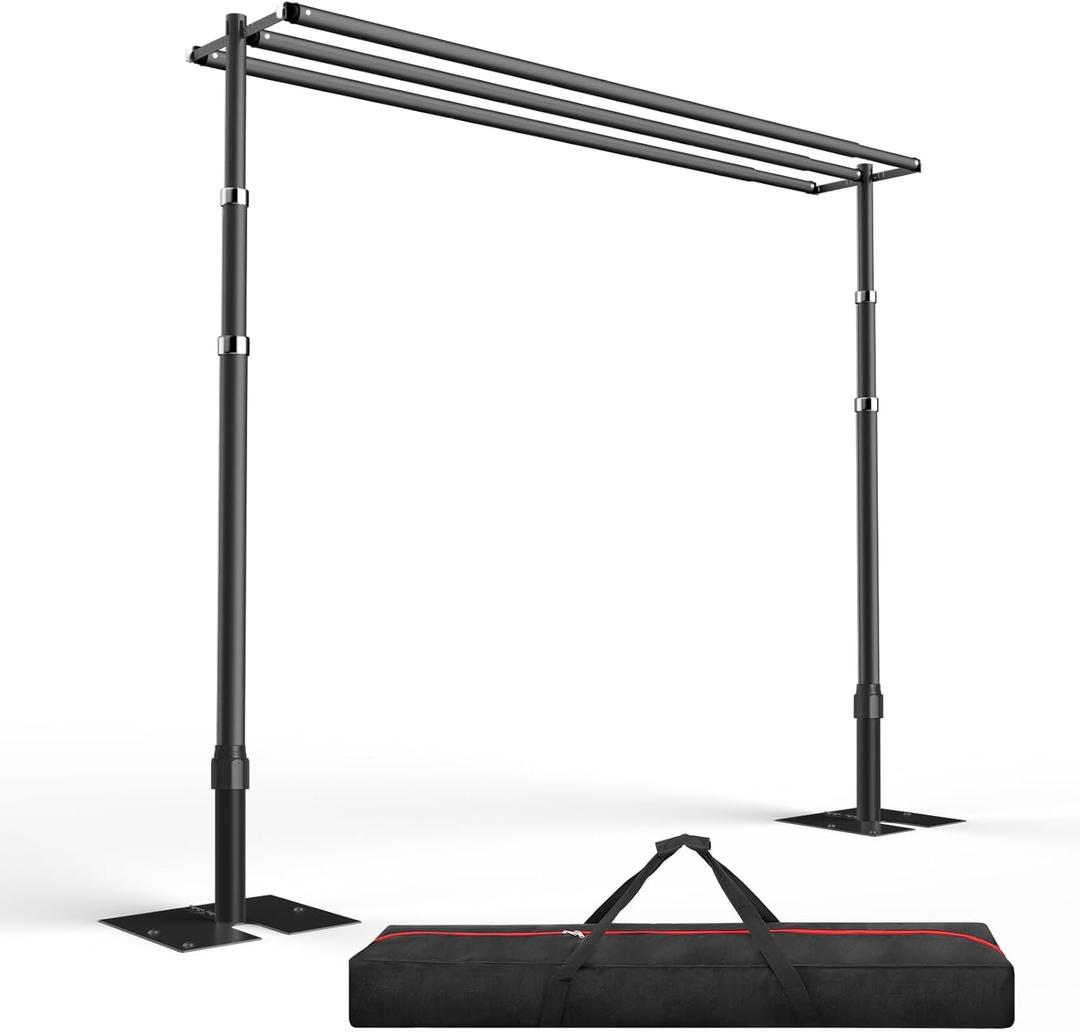 EMART Backdrop Stand Heavy Duty 12x10Ft,Three Crossbar Pipe and Drape Photo Background Support Kit, Adjustable Metal Frame with Flat Base for Wedding Birthday Party Decorations-Black