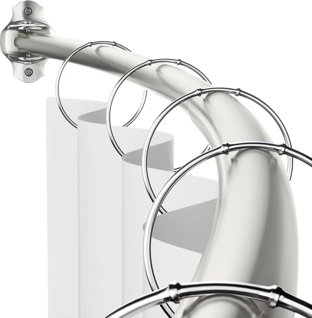 Mcrbeay Curved Shower Curtain Rod, Adjustable 40-72 inches Extra Wide Curved Shower Rods for Bathroom, Stainless Steel Round Shower Curtain Rod for Bathtub, Rustproof, Brushed Nickel