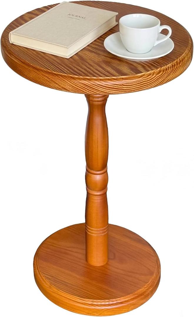 LAPTAIN Small Round Side Table, 13 Inch Solid Wood Drink Table with Pedestal Base, 20.5 Inch Tall Accent Martini Table for Living Room, Bedroom, Sofa & Small Spaces, Natural