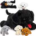 MorisMos Mommy Dog Stuffed Animal with Puppies Inside, 21" Dog Plush Toy Set Black Labrador Stuffed Animal with 4 Baby Puppies, Interactive Stuffed Dog Plush for Kids Girls Boys Birthday