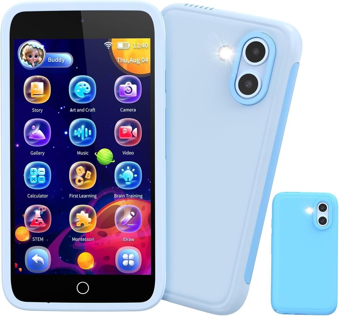 Kids Smart Phone, 3.97" Touchscreen Learning Toy with Dual Camera, 210+ Games, 190+ Drawing Activities, and 45+ Fun Stickers, 8GB Kids Cell Phone, Perfect Birthday for Ages 3-12 (Light Blue)
